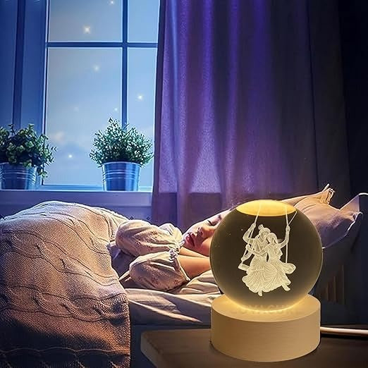 Radha Krishna on swing LED 3D Crystal Ball