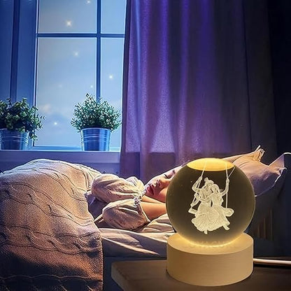 Radha Krishna on swing LED 3D Crystal Ball