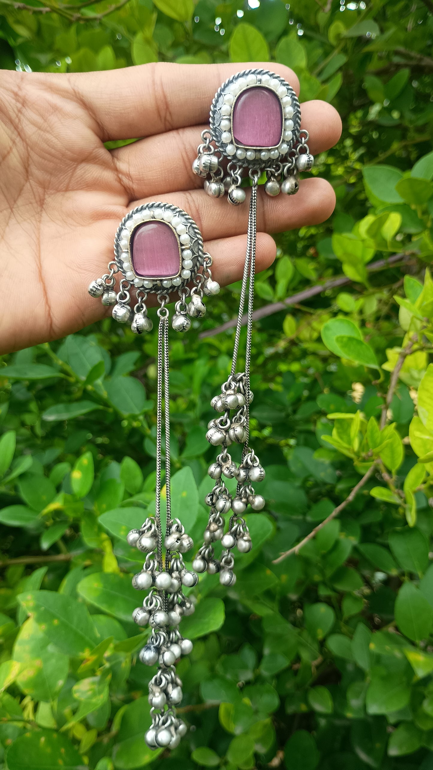 Silver Polish Oxidised Kashmiri Earrings
