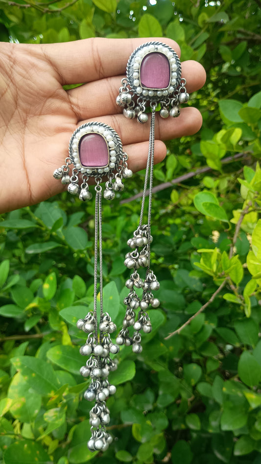 Silver Polish Oxidised Kashmiri Earrings