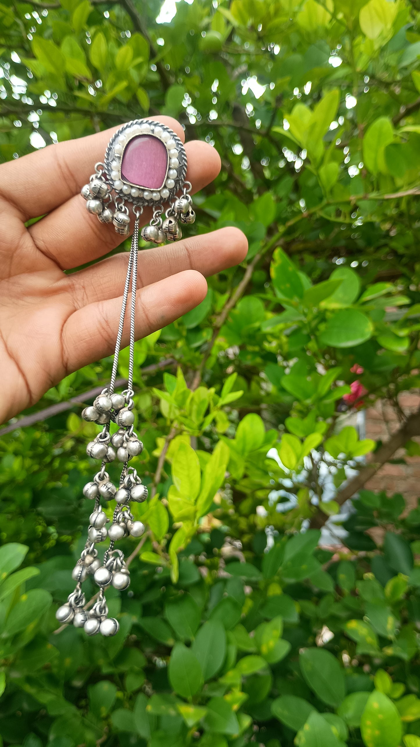 Silver Polish Oxidised Kashmiri Earrings