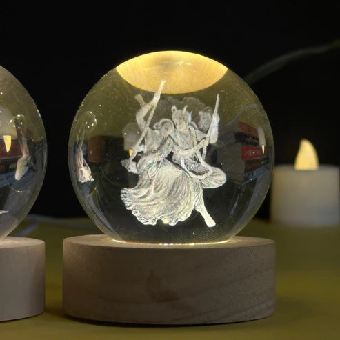 Radha Krishna on swing LED 3D Crystal Ball